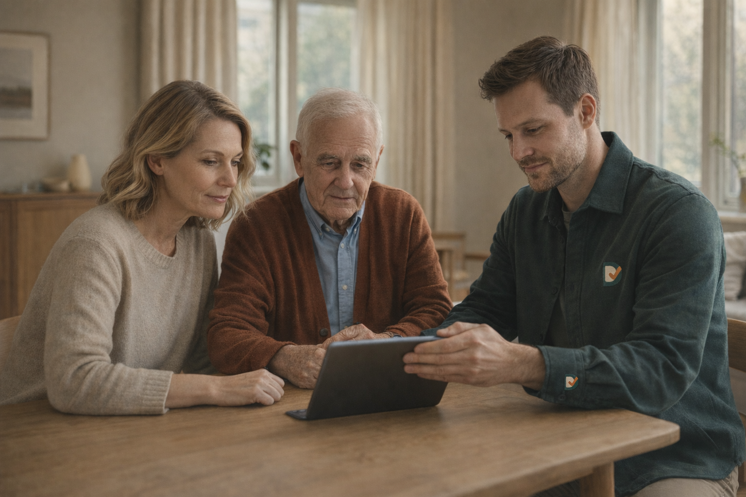 Voksen datter hjælper sin far med digitalt overblik